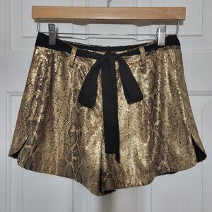 Robbi & Nikki Gold Sequin Animal Print Waist Belt Shorts